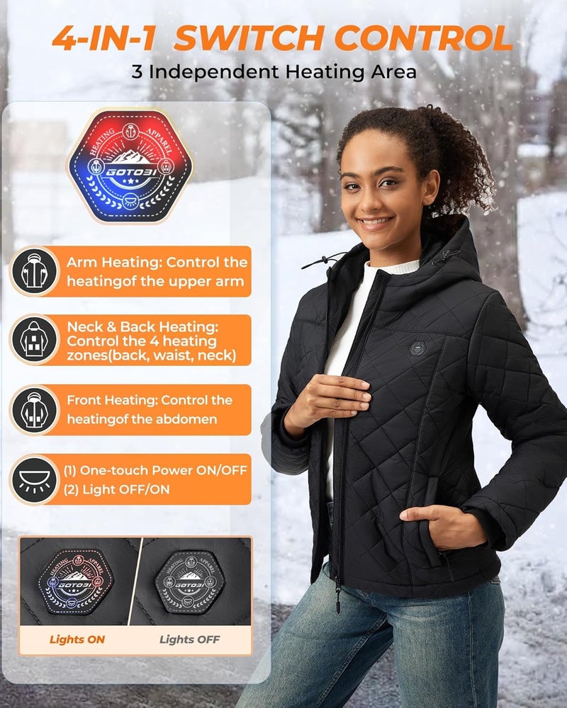 GOTOBI Store Quilted Heated Jackets for Women With 12V 18400mAh Battery Pack, Lightweight Coat for Cycling, Camping & Ice Skating - Image 3